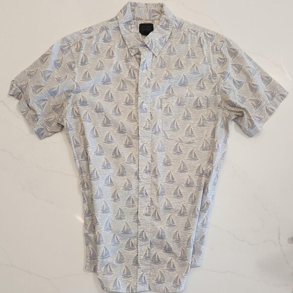 Rare 14th & Union Sz M Sailboat short sleeve button down shirt nautical Boat Sea - Picture 1 of 10